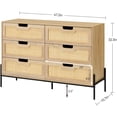 thumbnail image 1 of Estilo rural 6-cajón oak rattan cómoda de madera chest para dormitorio, entrada, y sala de estar, 1 of 7