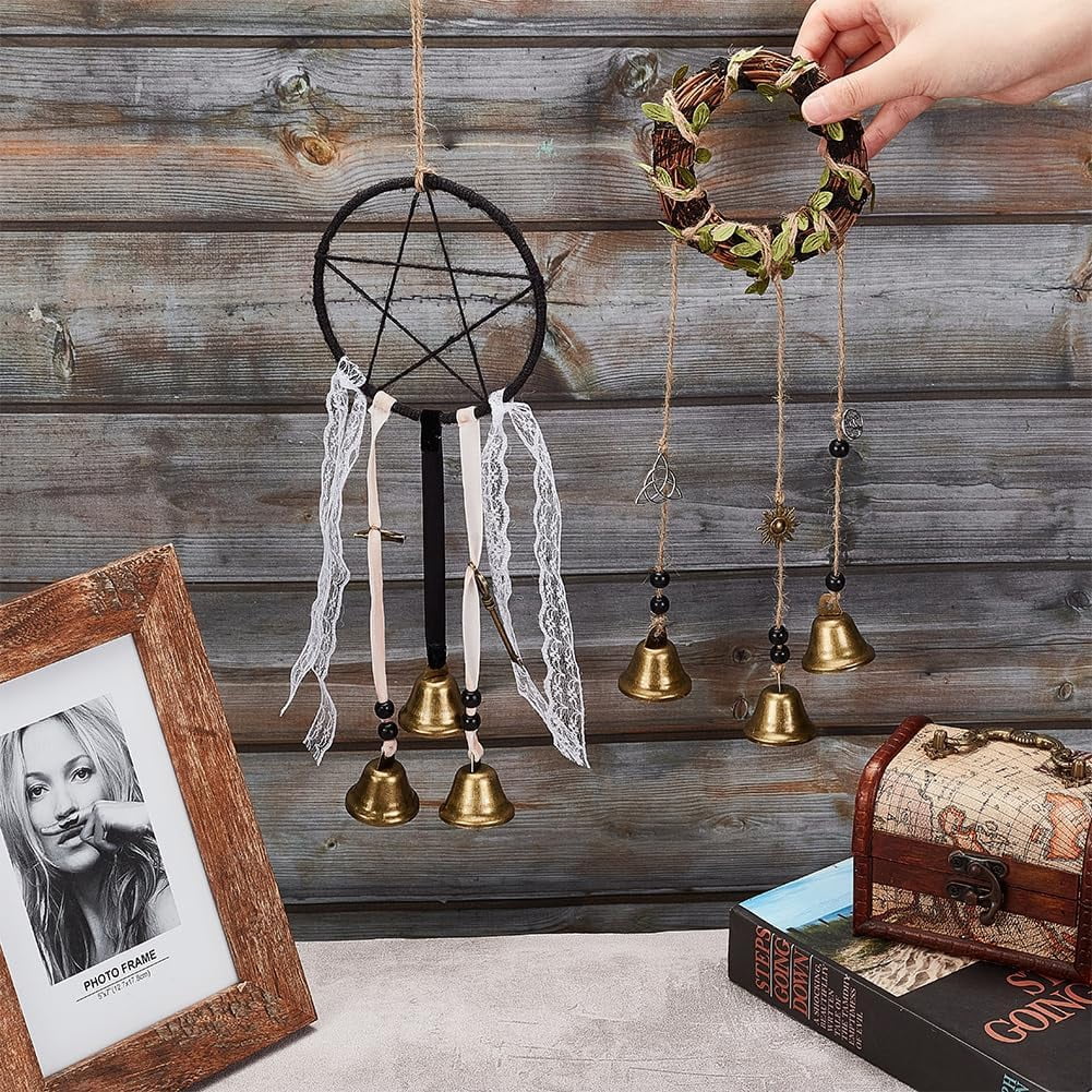 Bells for Door Knob Wind Chimes Wreath Hanging Bell Bells DIY Kit Magic Wind Chimes for Protection Circle Shape Supplies Decor for Home Protection Making DIY