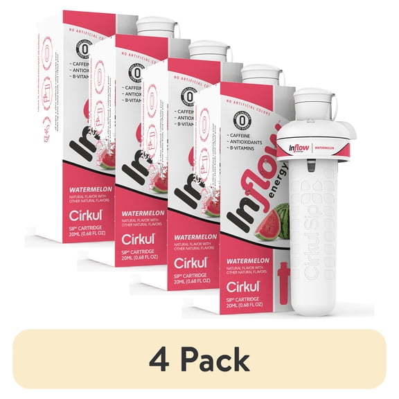 (4 pack) Cirkul Inflow Energy Watermelon Flavor Cartridge, Drink Mix, 1-Pack