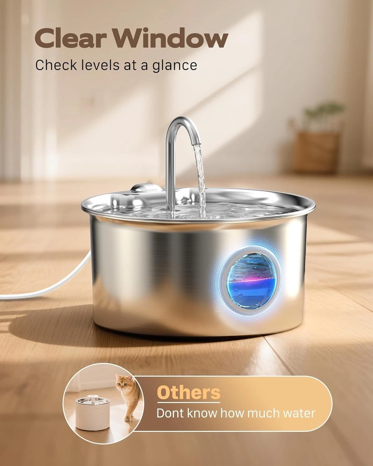 DFS Stainless Steel Pet Automatic Water Fountain, 108oz/3.2L Large Capacity and Ultra-Quiet Pet Drinking Dispenser Includes 2 Replacement Filters & Sponges for Cats & Dogs