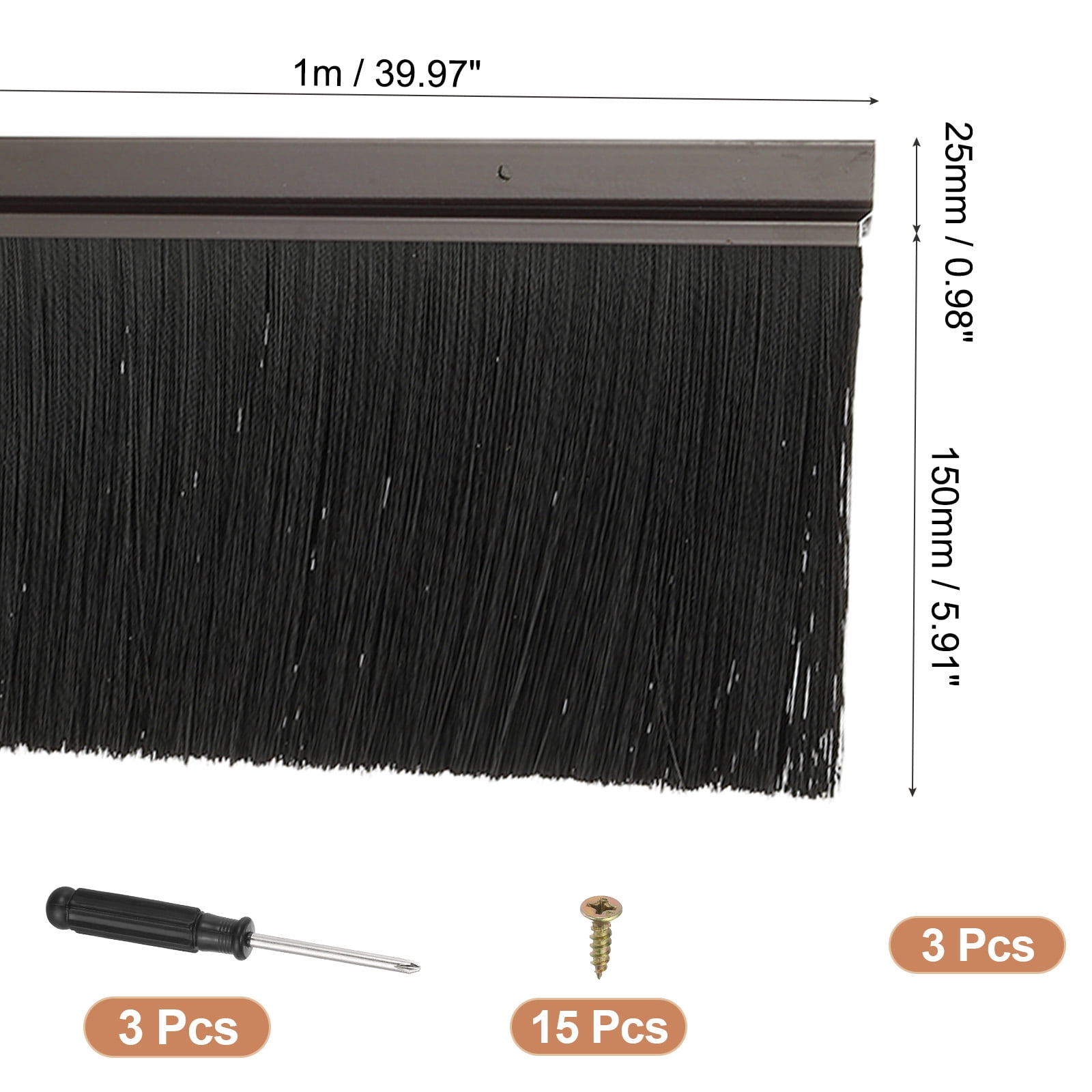 Uxcell Door Brush Sweeps, H-shape Aluminum Alloy Holder Door Sweep for Bottom of Door Seal Garage Brown 5.91" x 39.37"