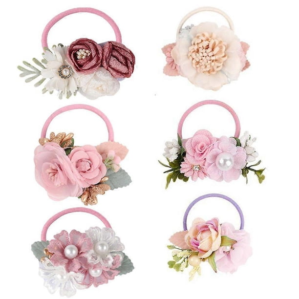 6pcs Elastic Hair Ties Baby Hair Bands Girls Flower Hair Ties Hair Accessories