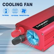 LVYUAN 2600 Watts Peak Power Inverter Modified Sine Wave DC 12V to AC 110V 120V Car Converter 2 AC Outlets + USB Adapter USB Charger for Car, RV, Camping & Home Backup Red