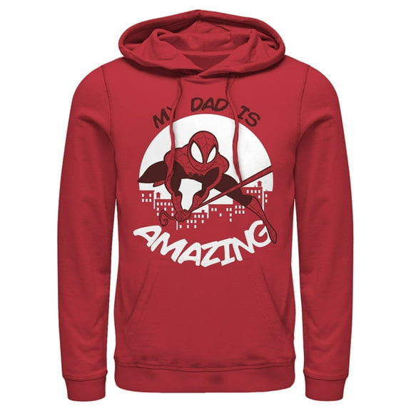 Men's Marvel My Dad is Amazing Cartoon Spider-Man Pull Over Hoodie Red X Large