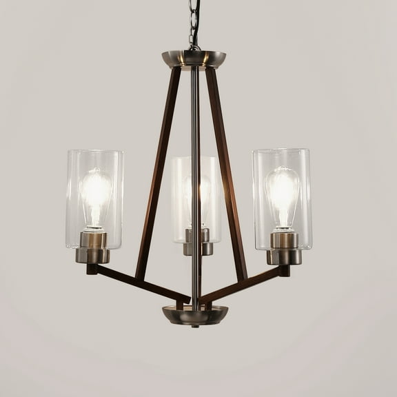 YANSUN 3-Light Brown and Brushed Nickel Chandelier with E26 Base, No Bulbs Included