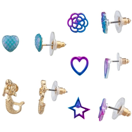 Sea Cablecap Stud - Lux Accessories Gold Tone Mermaid Coral Sea Colored Themed Stud Earring 5pcs Set