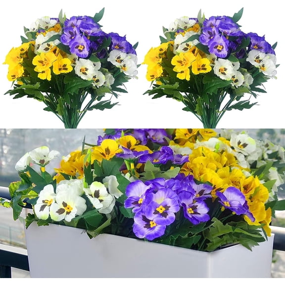 6 Bundles 13in Outdoor Artificial Flowers UV Resistant Fake Pansy Flower Plants for Outdoor and Patio Décor (Mixed Color)