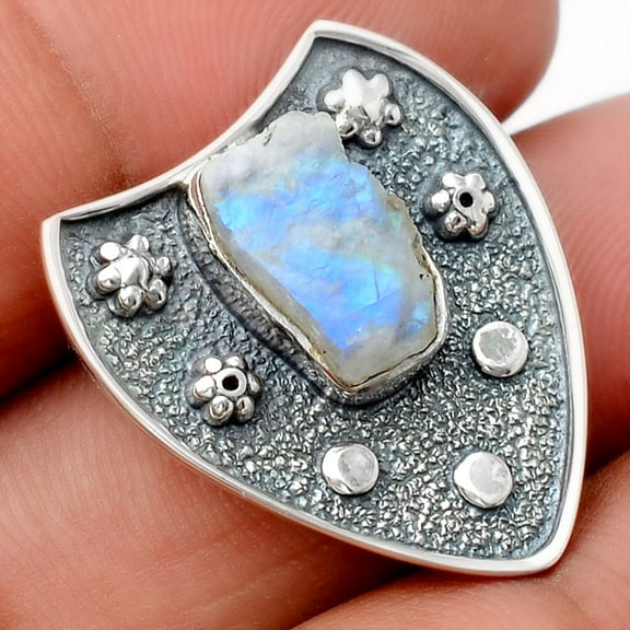 Rainbow Moonstone Rough - India 925 Sterling Silver Pendant Jewelry P-1477 SDP154576