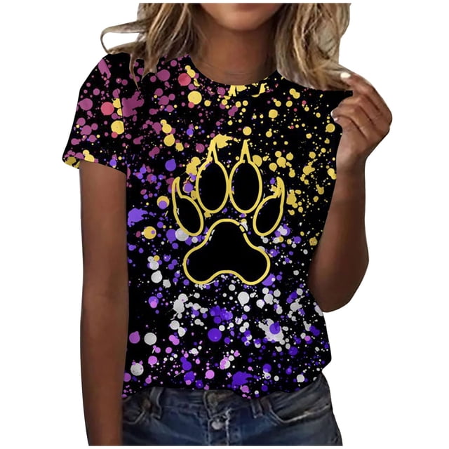 Liamobondopolis - Camiseta con estampado de pata para mujer, camisetas de manga corta con estampado de pata para mamá de perro