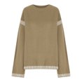 thumbnail image 3 of Youyipin Long Sleeve Shirts for Women Sweaters for Women Fashion Solid Crewneck Loose Fit Long Sleeve Contrast Cable Knit Pullover Sweater Jumper Tops ﻿, 3 of 4