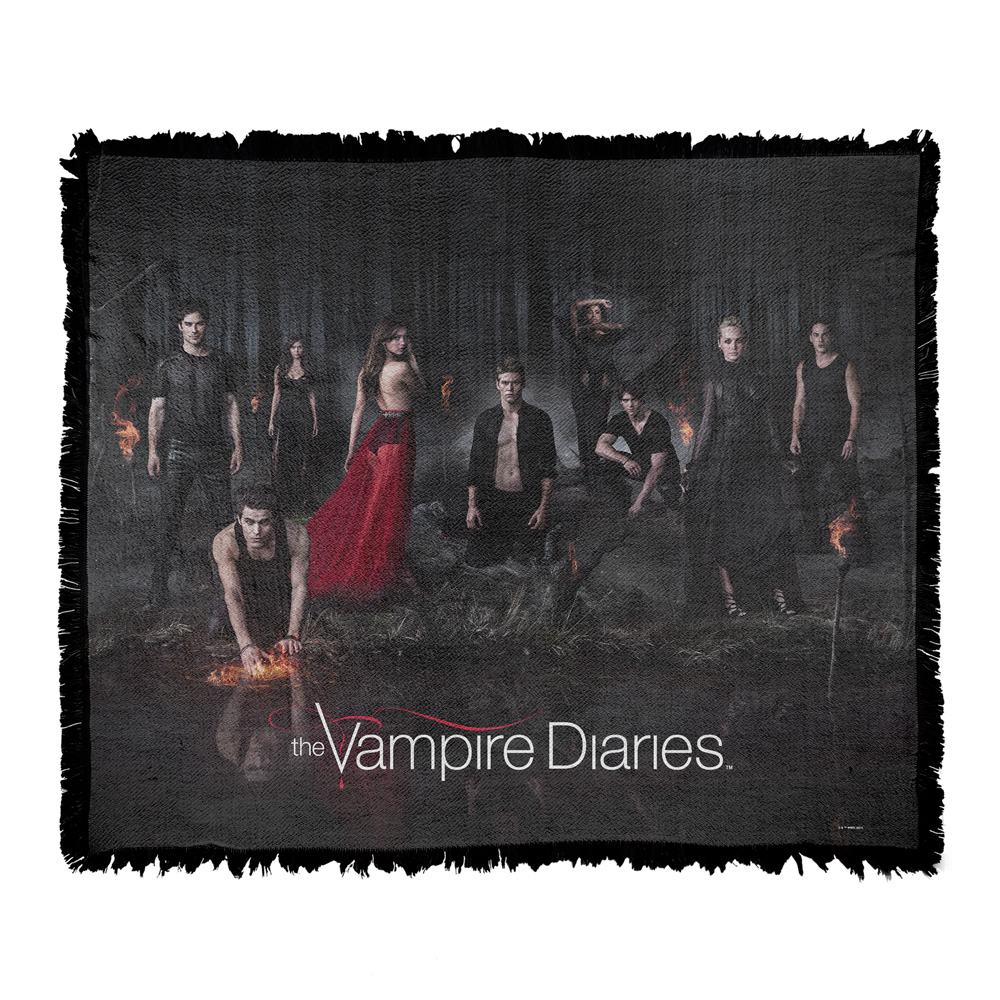 The Vampire Diaries Blanket, 50"x60" Group Poster Woven Tapestry Cotton Blend Fringed Throw