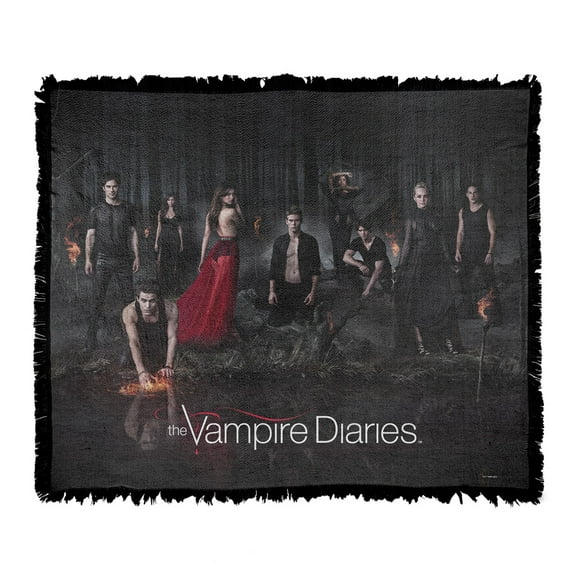 The Vampire Diaries Blanket, 50"x60" Group Poster Woven Tapestry Cotton Blend Fringed Throw Blanket