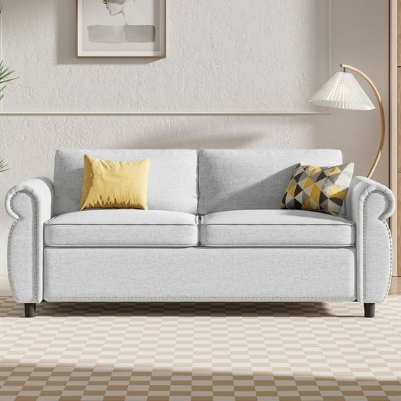 Mjkone Convertible Full Pull Out Sofa Bed,Linen Loveseat Sleeper Couch for Apartment-Beige
