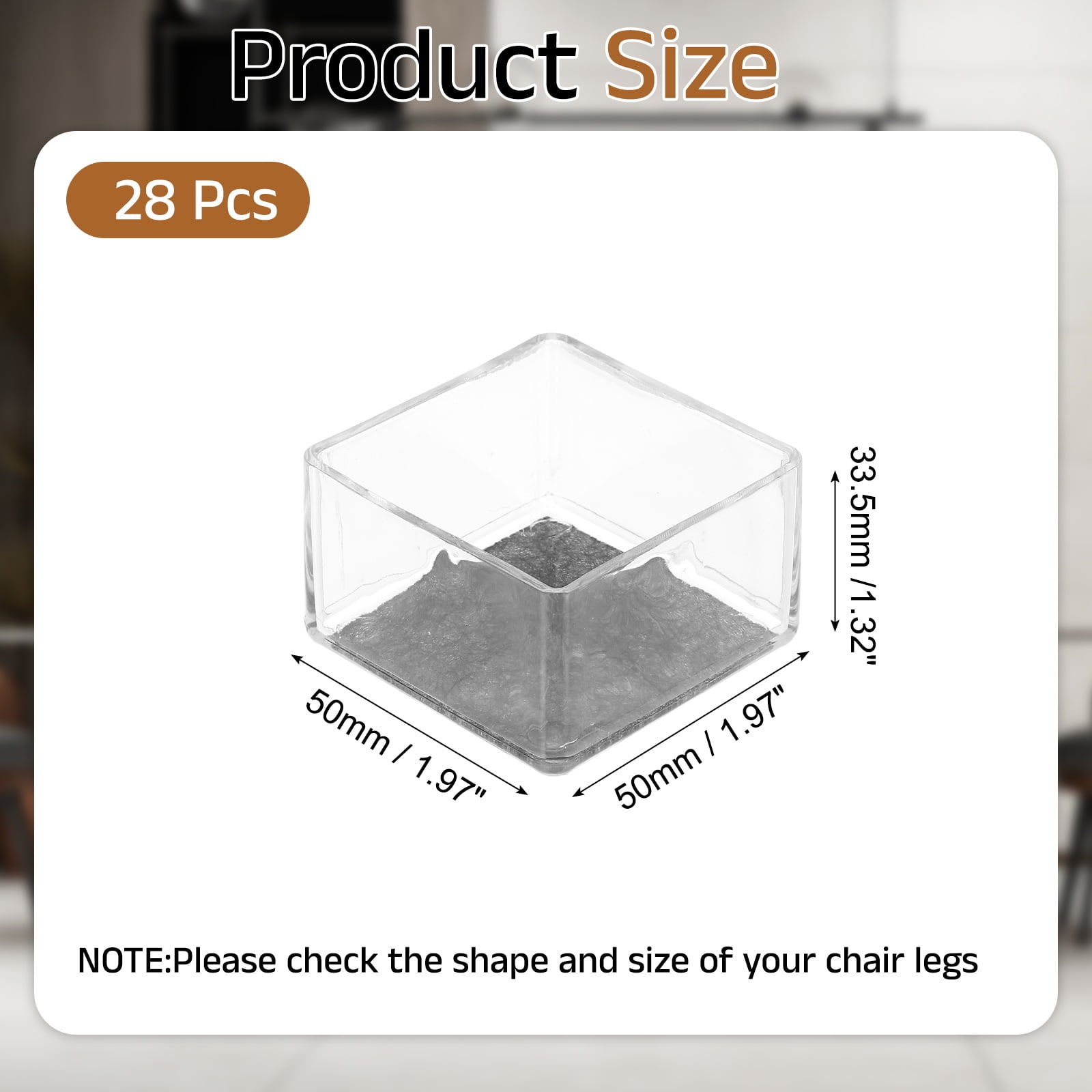 Uxcell 28Pcs Square Chair Leg Protectors, 1.97" & Felt Furniture Chair Leg Cover Caps for Hardwood Floors Elastic Scratch Reduce Noise Covers Furniture Pads, Clear Black