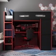 thumbnail image 3 of Mirightone Gaming Loft Bed with Desk ,Wardrobe, Ample Storage Space, and RGB LED Light, Full Size Wood Loft Bed Frame with Storage Shelve for Teens.(Red), 3 of 8