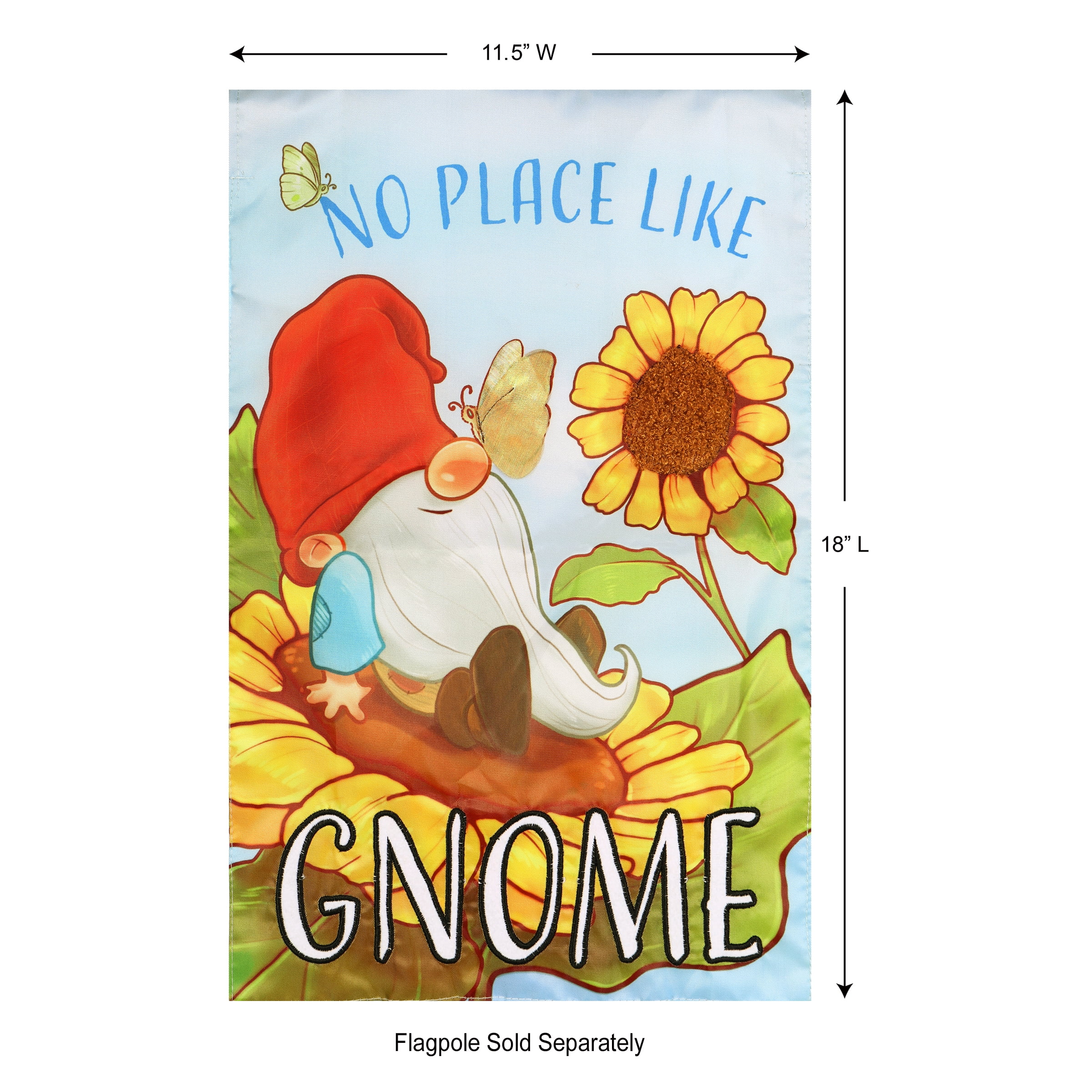 No Place like Gnome Sunflower Yard Flag 11.5in x 18in