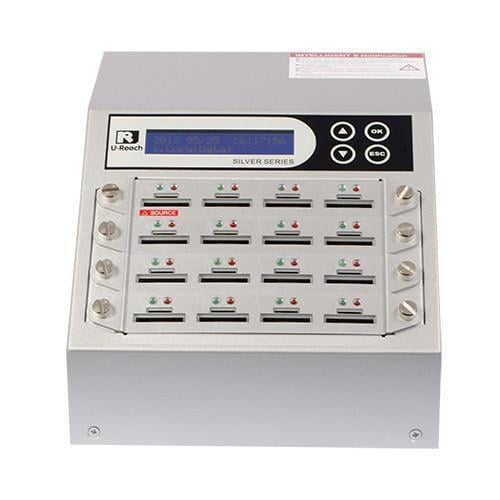 U-Reach 1 to 15 SD/MicroSD Card Duplicator and Sanitizer - Silver Series - SD916S