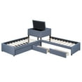 EUROCO Upholstery LShaped Twin Platform Bed with Storage Drawers and