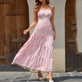 thumbnail image 6 of SMihono Women's Striped Tie Shoulder Spaghetti Strap Fringe Ruffle Hem Cami Dress A-Line Swing Sexy Tiered Beach Dress Pink L, 6 of 7