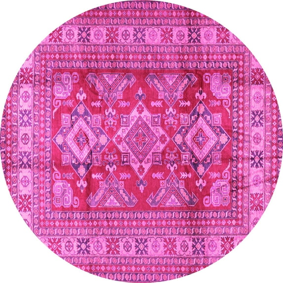 Ahgly Company Indoor Round Geometric Pink Traditional Area Rugs, 6' Round