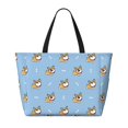 thumbnail image 2 of KLL Cute Cartoon Corgi Print Large Beach Tote Bag Women Waterproof Sandproof Zipper Beach Tote Bag for Pool Gym Grocery Travel with Wet Pocket, 2 of 7
