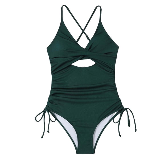 Ticikt Women's Ribbed One Piece Swimsuit Tummy Control High Cut Bathing Suit Elegant V Neck Backless Monikini,Color:Green,Size:XXL