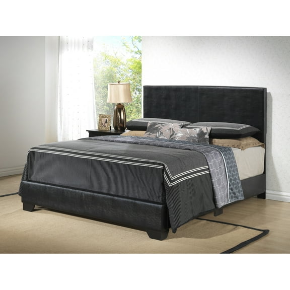 Glory Furniture Aaron Faux Leather Upholstered Queen Bed in Black