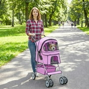 BestPet Pet Stroller Cat Dog Cage Stroller Travel Folding Carrier,Pink, 4 Wheels