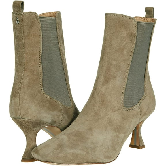 Sam Edelman Lani Fern Green Spool Heel Squared Toe Pull On Suede Ankle Boots (Fern Green, 6.5)