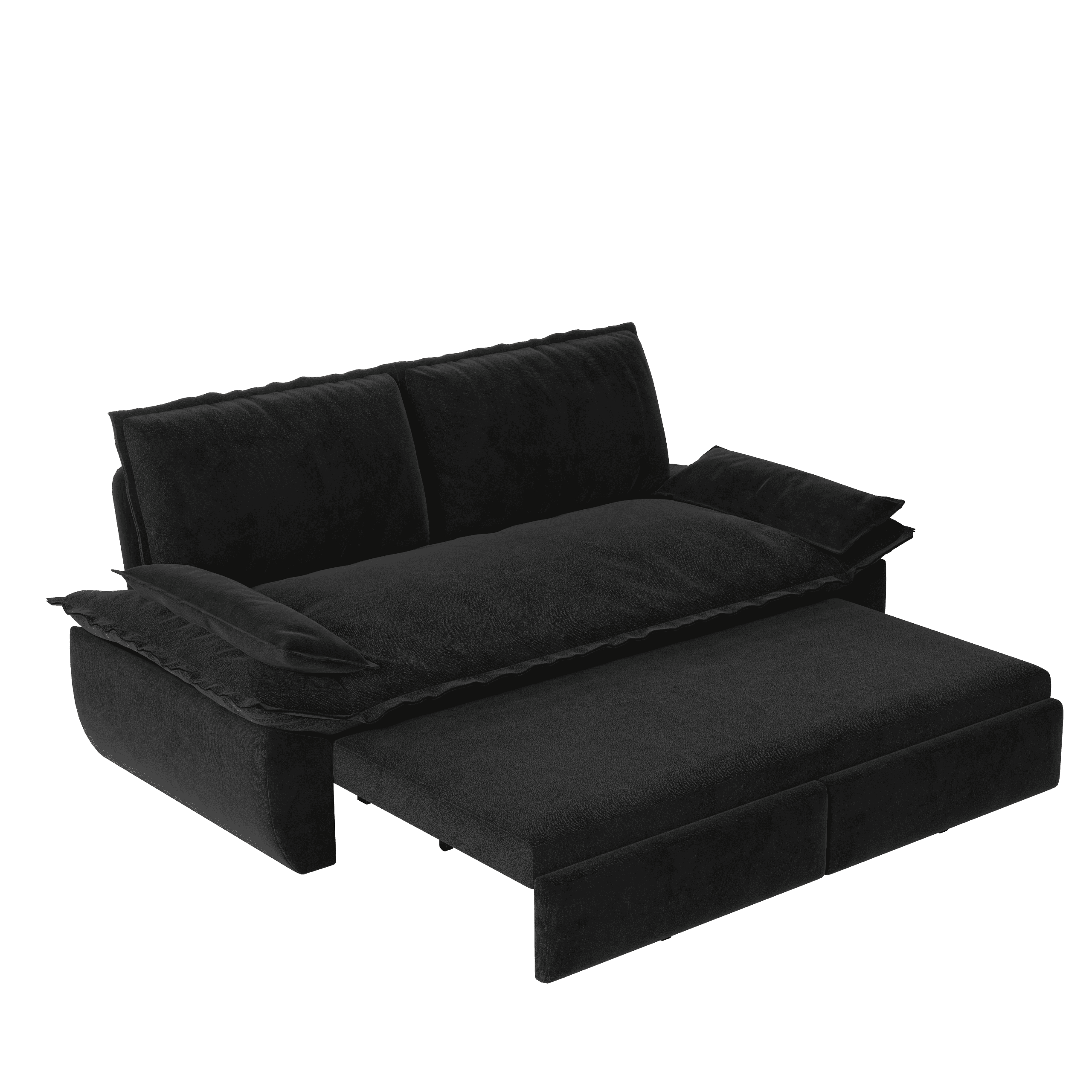 3-in-1 Queen Convertible Sleeper Sofa Bed, 73.2" Velvet Pull Out Couch with Extra Deep Seat & Pillow Top Armrests, Modern Folding Futon Lounge, Black