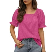 Gosuguu Womens Summer Tops, Casual Elegant Cute Tops Short Sleeve Square Neck Ruffle Sleeve T-shirts Blouses for Women 2024 #1