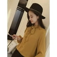 thumbnail image 4 of Bangus Women's Bow Tie Neck Ruffle Long Sleeve Chiffon Shirt Blouse Top, 4 of 5
