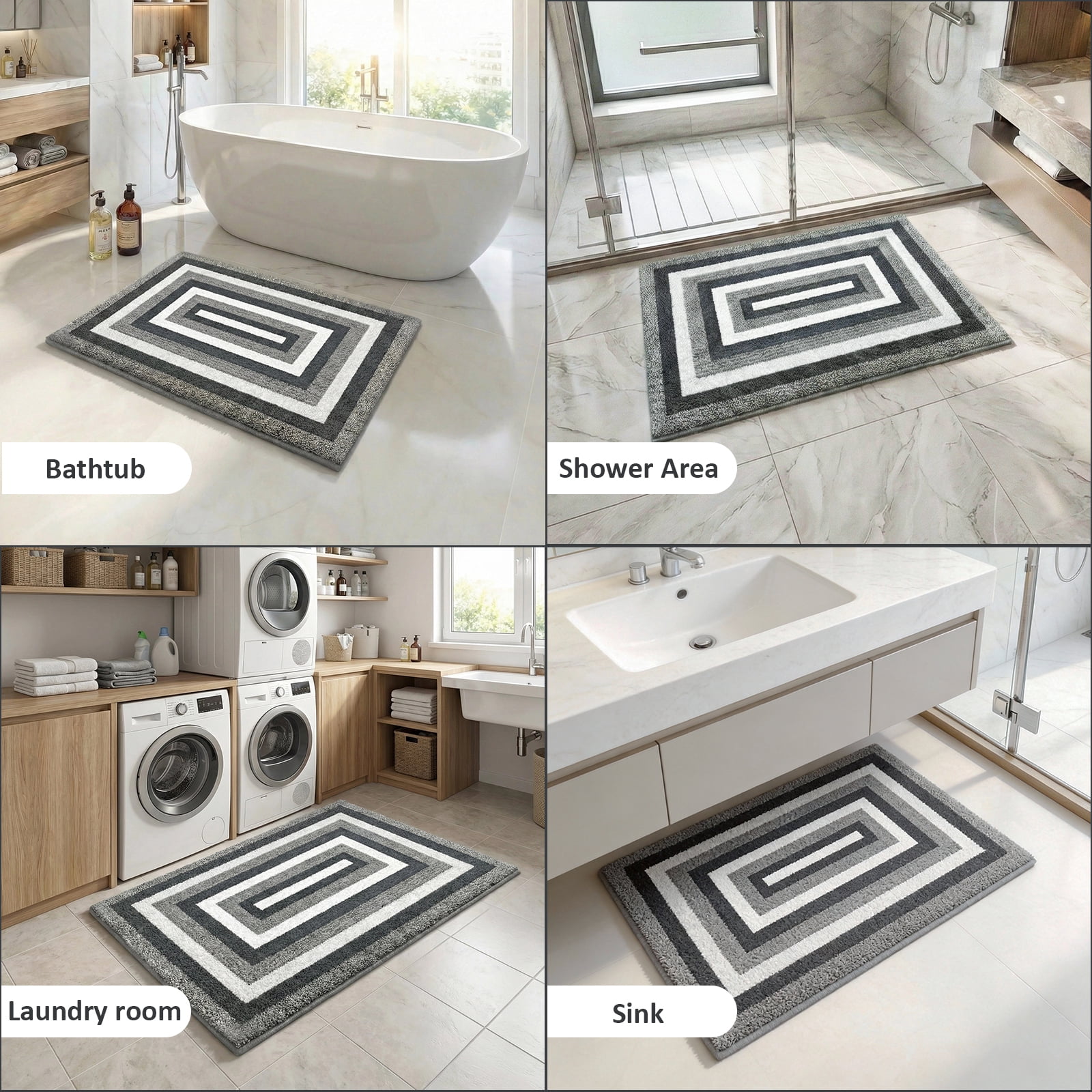 Vaparinckl Bathroom Rug, Extra Soft Microfiber Absorbent Non-Slip Bath Mat for Shower and Sink,Plush Machine Washable Carpet, 24"x36", Dark Gray and White