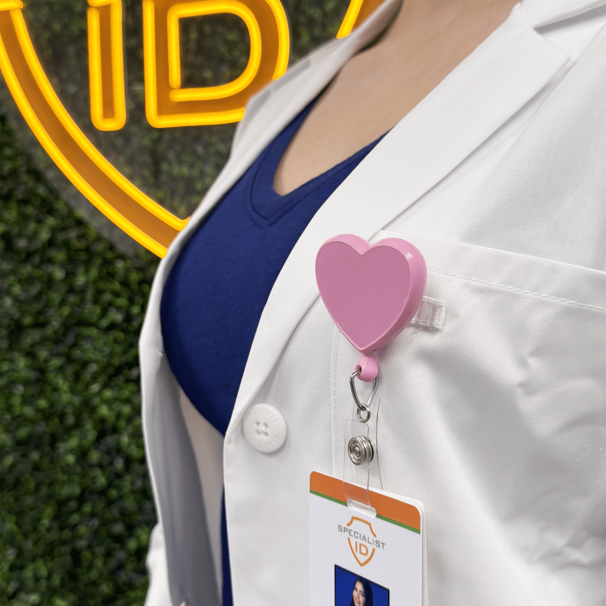Heart Shaped Retractable Badge Reel with Rotating Swivel Spring Clip - Cute Heavy Duty Name Tag Reels for Nurses, Pediatrics, Teachers, EKG and More by Specialist ID (Pink)