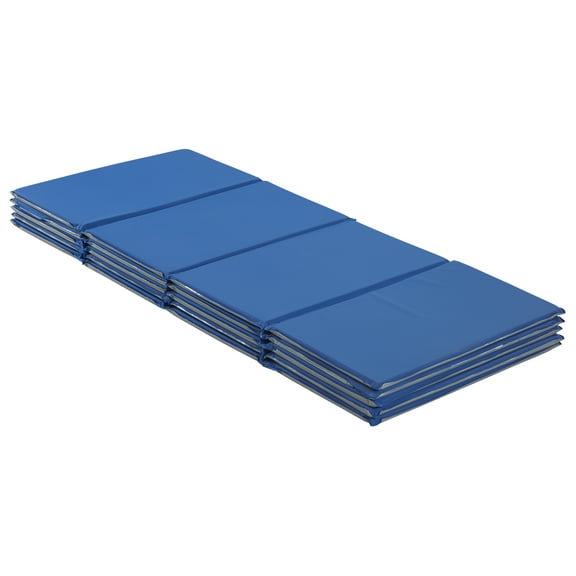 ECR4Kids Everyday Folding Rest Time Mat, 4-Section, 5/8in, Sleeping Pad, Blue/Grey, 5-Pack
