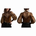 thumbnail image 2 of Womens Tops Wrap Mock Neck Shirt Lace Long Sleeve Velvet Blouse Dressy Casual Fall Fashion Outfits Brown XS, 2 of 6