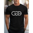 thumbnail image 1 of Camiseta deportiva casual de manga corta para hombre, con líneas blancas y estampado de la letra 'GOD', corte regular cómodo, cuello redondo, ideal para usar al aire libre en verano, 1 of 6