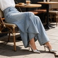 thumbnail image 5 of Kilaqueen Women's High Waisted Wide Leg Wrap Skirted Jeans Button Front Flowy Asymmetrical Denim Pants Trousers with Pockets, 5 of 5