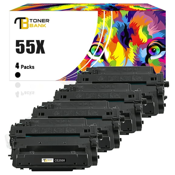 Toner Bank Compatible Toner Cartridge Replacement for HP 55X CE255X High Yield (Black, 4-Pack)