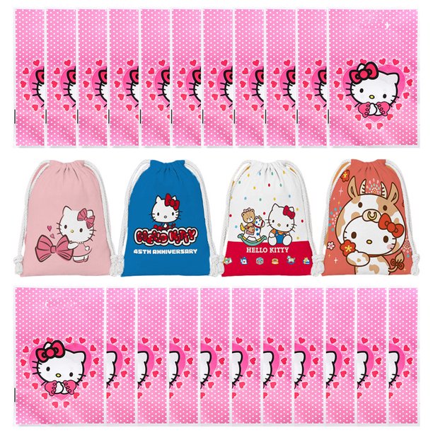 24 Hello Kitty Party Favors Gift Bags Hot Kids Candy Storage Drawstring