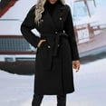 thumbnail image 2 of Classy Wool Blend Trench Coats Ladies with Belt Double Breasted Long Sleeve Notched Lapel Collar Warm Overcoat (Medium, Black), 2 of 6