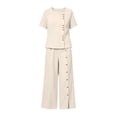 thumbnail image 5 of TaTaai Two Piece Plus Size Sets for Women Short Sleeve Button Down Top Wide Leg Pants Casual Summer Outfits, 5 of 8