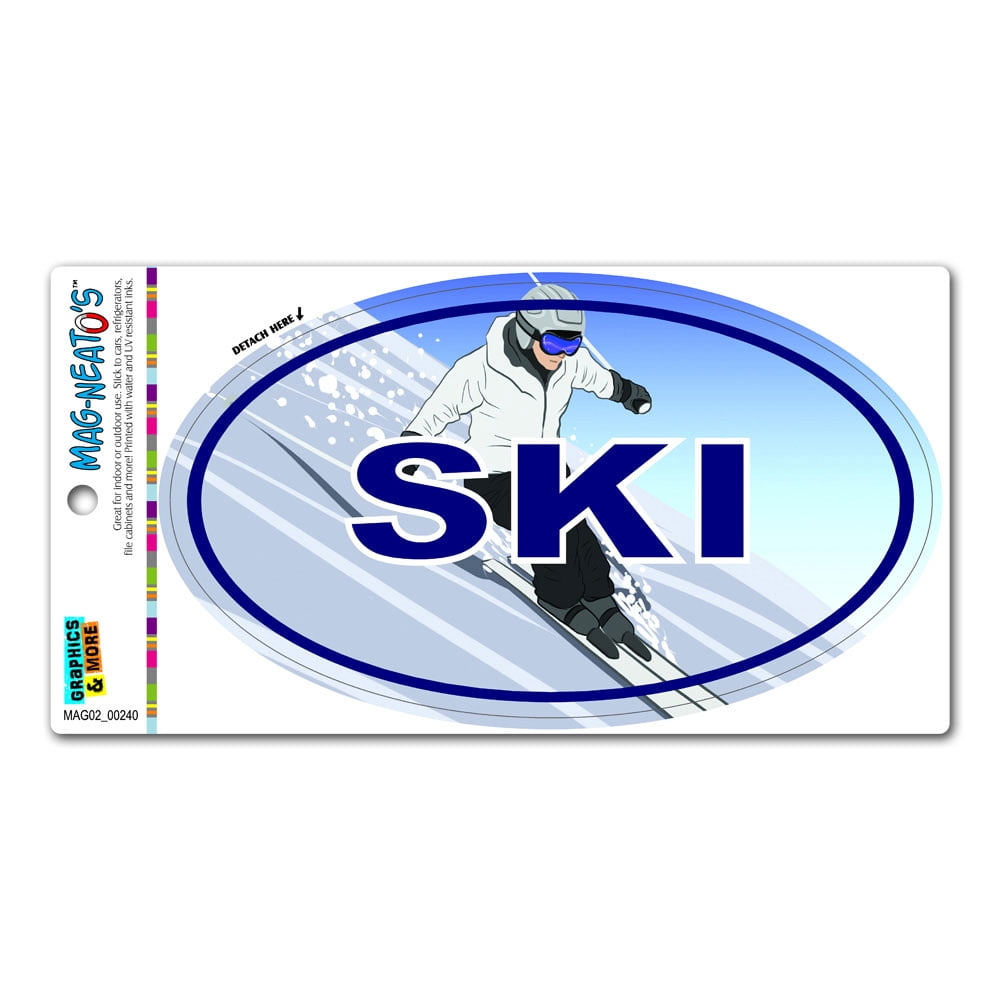 Ski Snow Mountain Winter Sports Euro Oval Mag-NEATO'S(TM) Car Refrigerator Magnet by Graphics and More