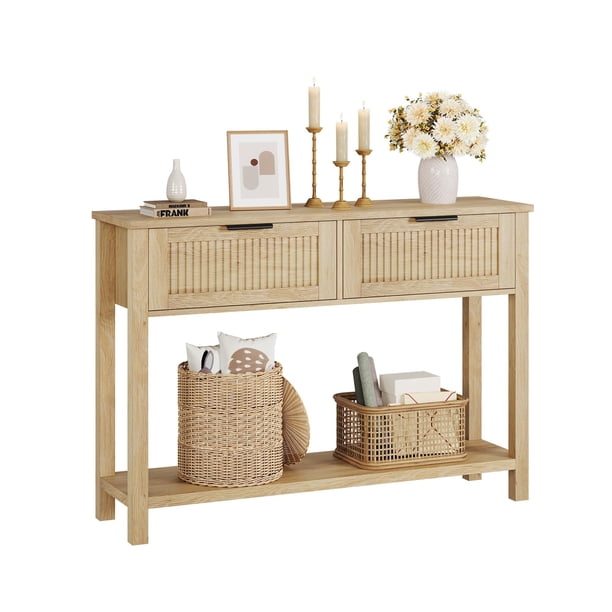 Yeshouse Mesa de entrada acanalada con 2 cajones, consola para entrada, mesa de sofá de madera para sala de estar y vestíbulo