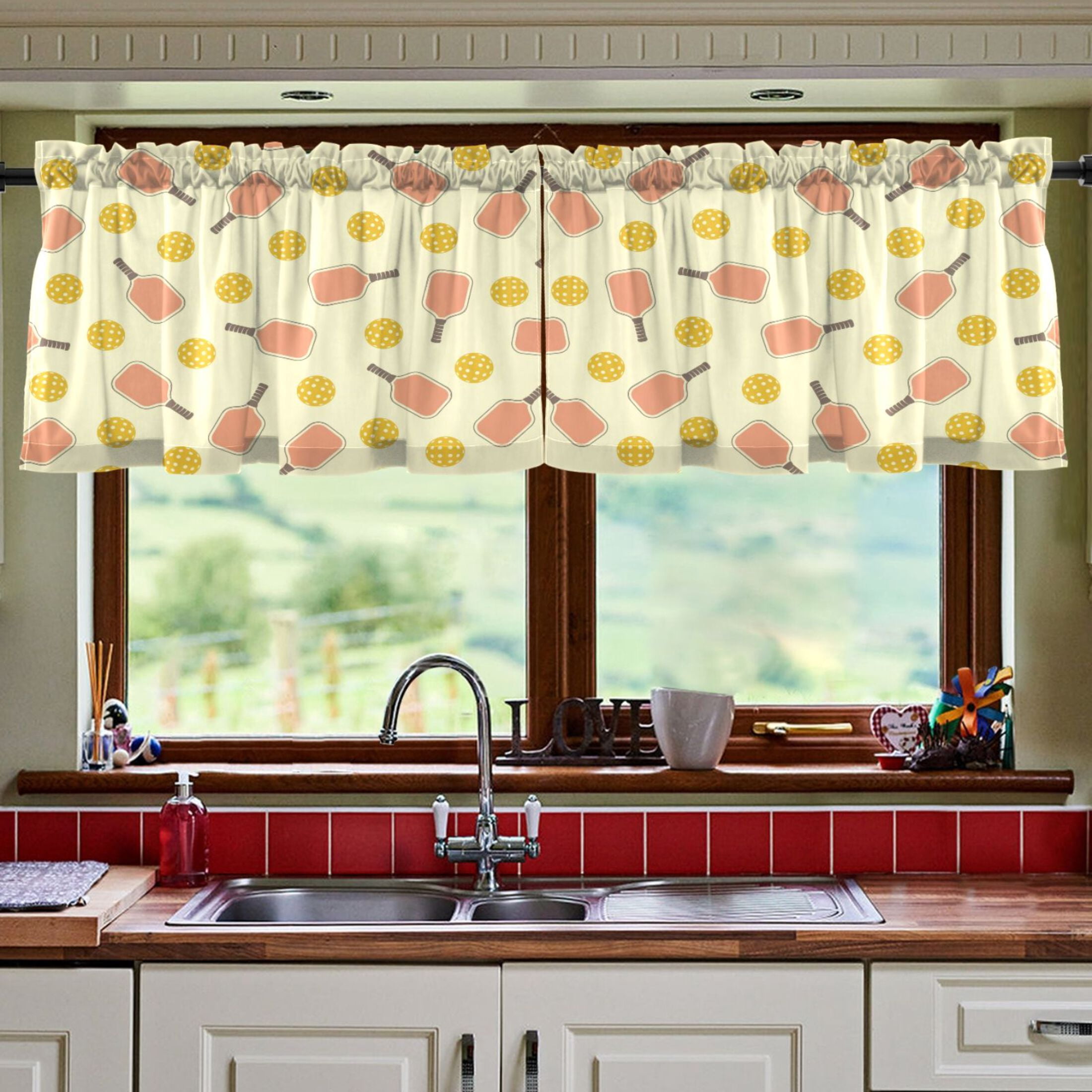 Ryvnso Yellow Pickleball Balls Curtains Sets Short Curtain Rod Pocket Half Window Cafe Farmhouse Tier 2 Panels 57"W x 24"L