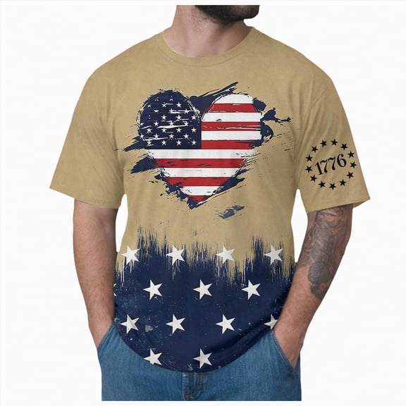 NIEWTR Men's Big and Tall T Shirts 250 Years American Shirt for Men American Flag T Shirt 4th of July Shirts 250 Years Birthday Tees Tops(Khaki,3XL)