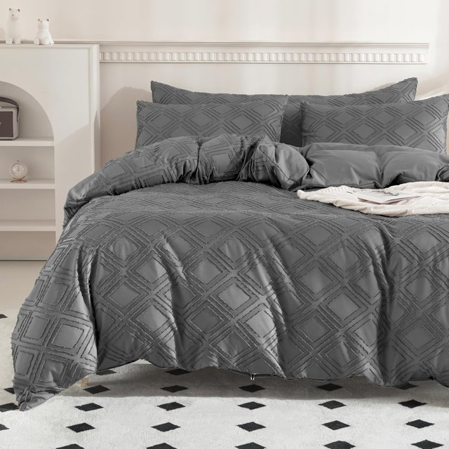 Microfibra 3pc Tufted Funda Nórdica Tamaño Completo, Gris Boho Textura Ropa de Cama