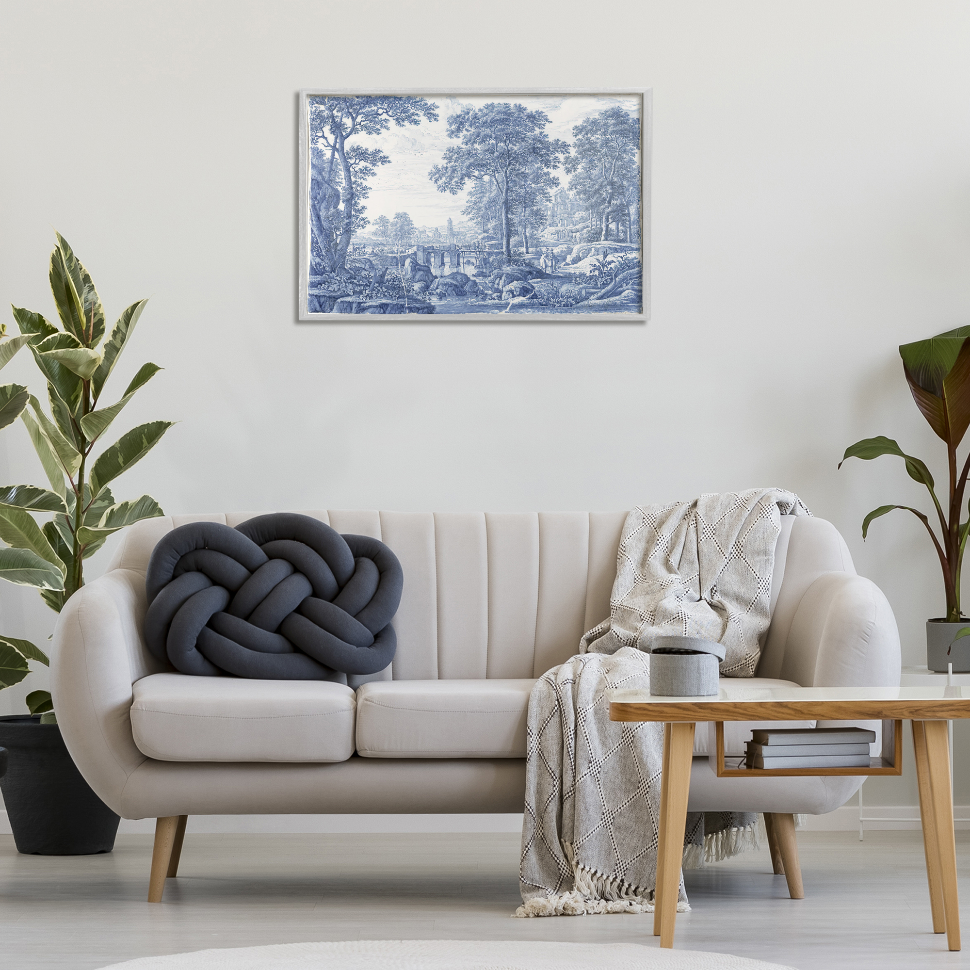 Vintage Blue Tinted Toile Gray Framed Giclee Art, design by Vintage Hustle