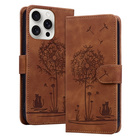 Allytechgroup for iPhone 16 Pro Case with Credit Card Slot, RFID Blocking PU Leather Flip Wallet Case for Women Girls Shockproof Protective Case Cover for iPhone 16 Pro, Brown