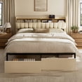 thumbnail image 2 of GUNAITO King Bed Frame with Storage Headboard Upholster Platform Bed Frame with LED Lights and USB Ports & Outlets Beige, 2 of 9